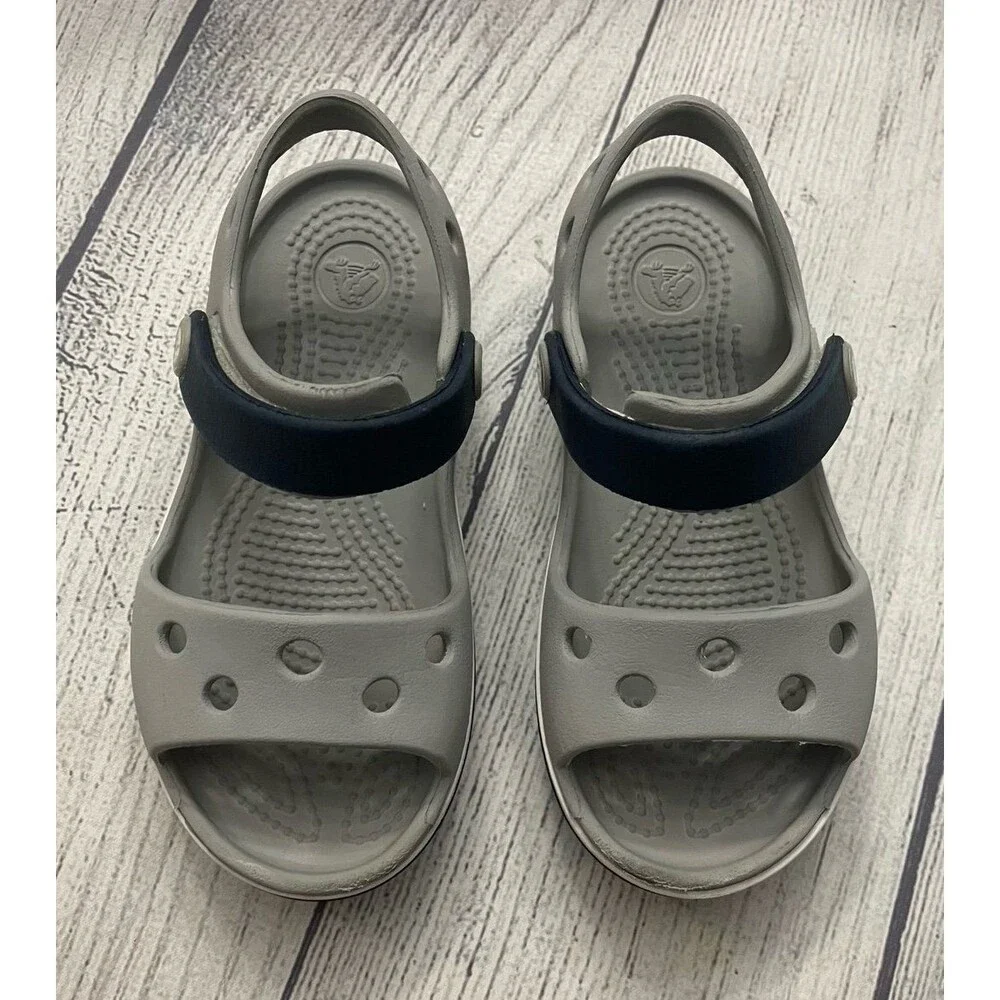 Grey Gray & Navy Blue Croc Crocs Little Boy Toddler Sandals Shoes, Size 8